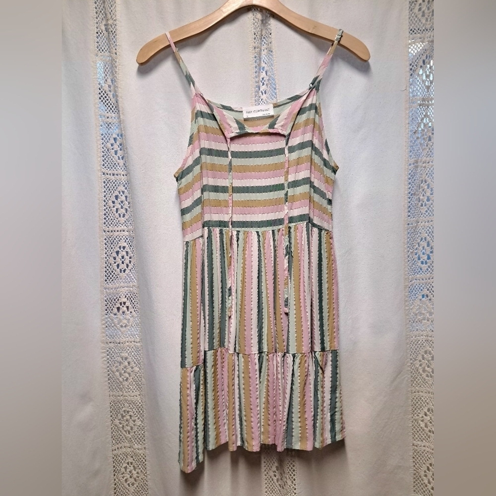 Self Contrast Striped Mini Dress Size M